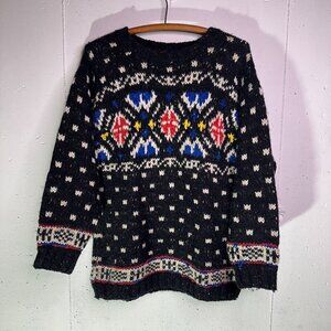 Vintage 90s Liz Claiborne Sport Chunky Fair Isle Colorful Wool Sweater Size S